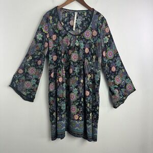 Uncle Frank Made in USA Boho Floral Paisley A-Line Dress  Black Womens XL